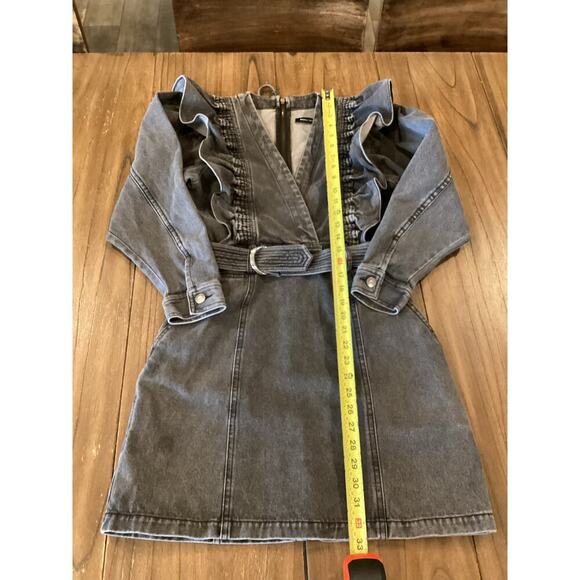Anthropologie Alexia Magali Pascal Denim Carbon Mini Dress Ruffle belt accent 6 - Picture 2 of 16